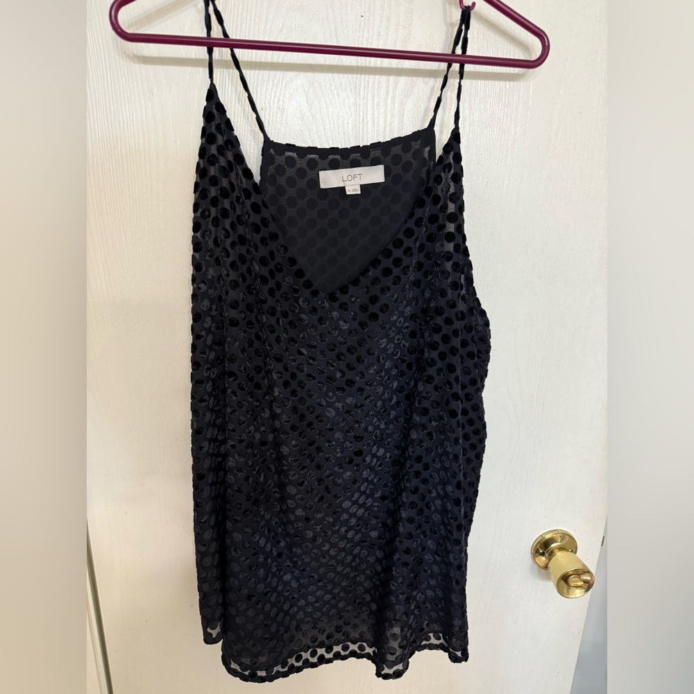 LOFT Black Top with Velvet Polka Dots - Size XL